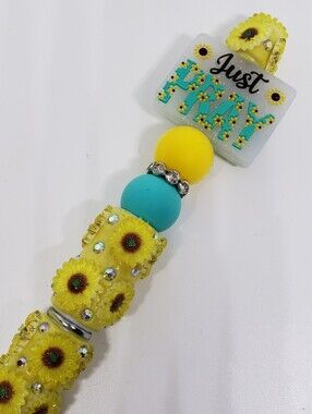 Handmade 3D Yellow Rhinestone Just Pray Sunflower Beaded Silicone Focal Bead Pen